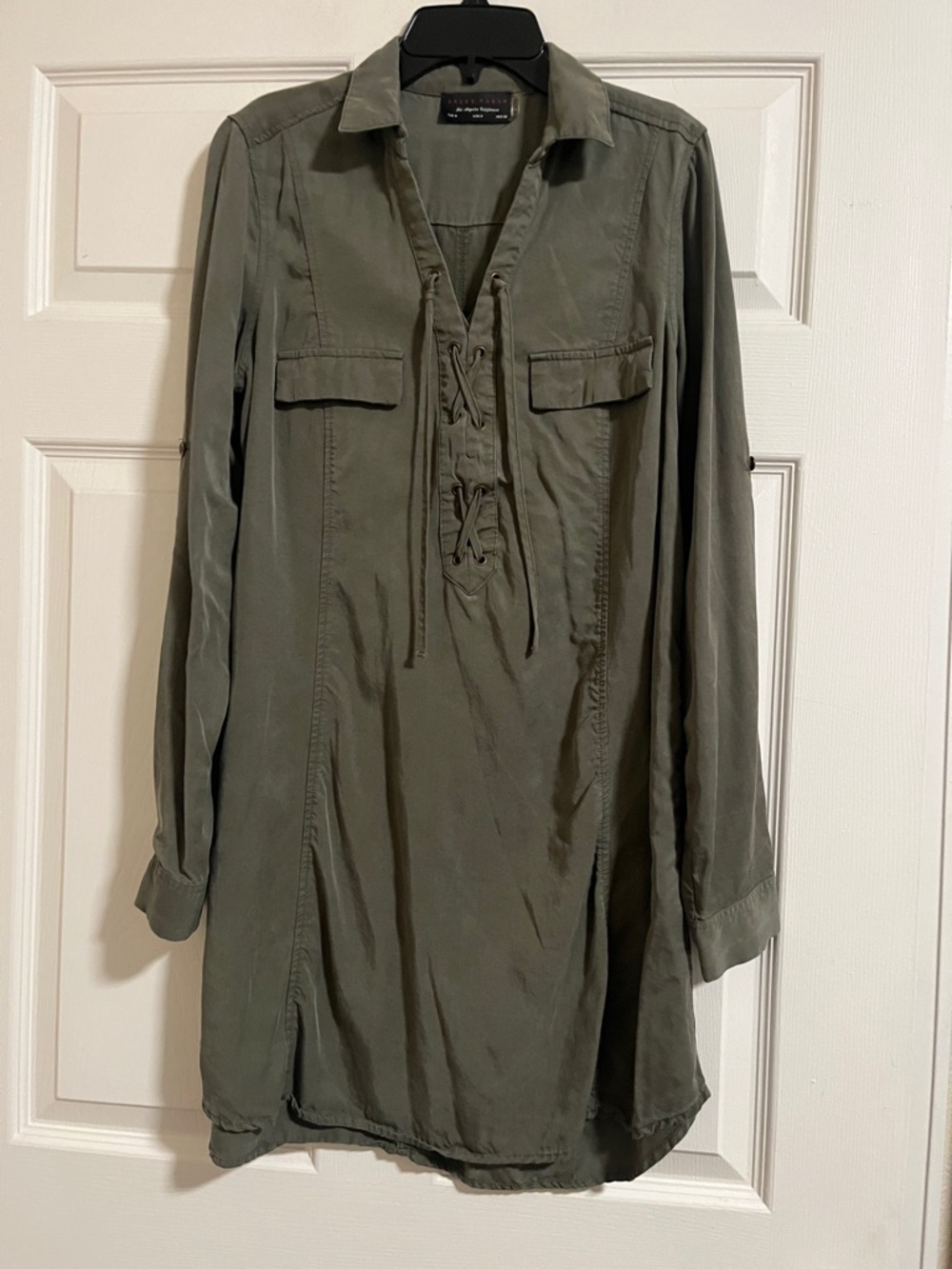 Olive Lace-Up Shirt Dress